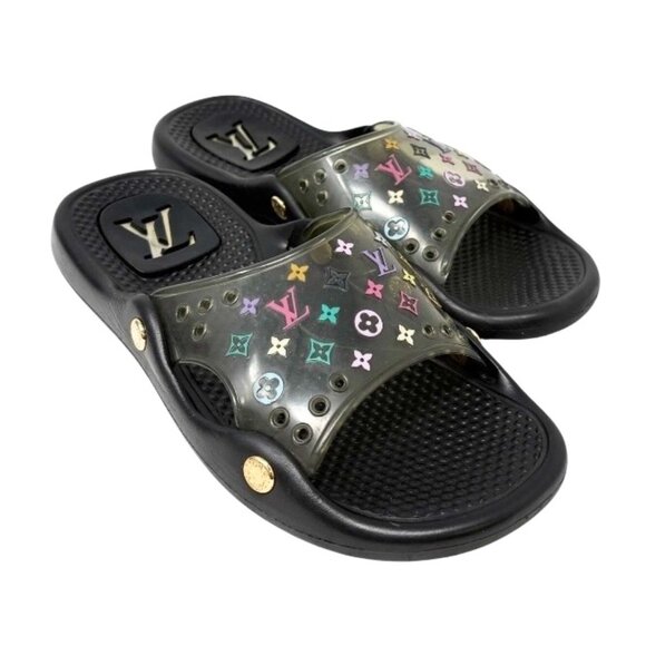 LOUIS VUITTON Vintage Monogram Multicolor Slide Sandals #37 Black [106317] - Picture 1 of 10